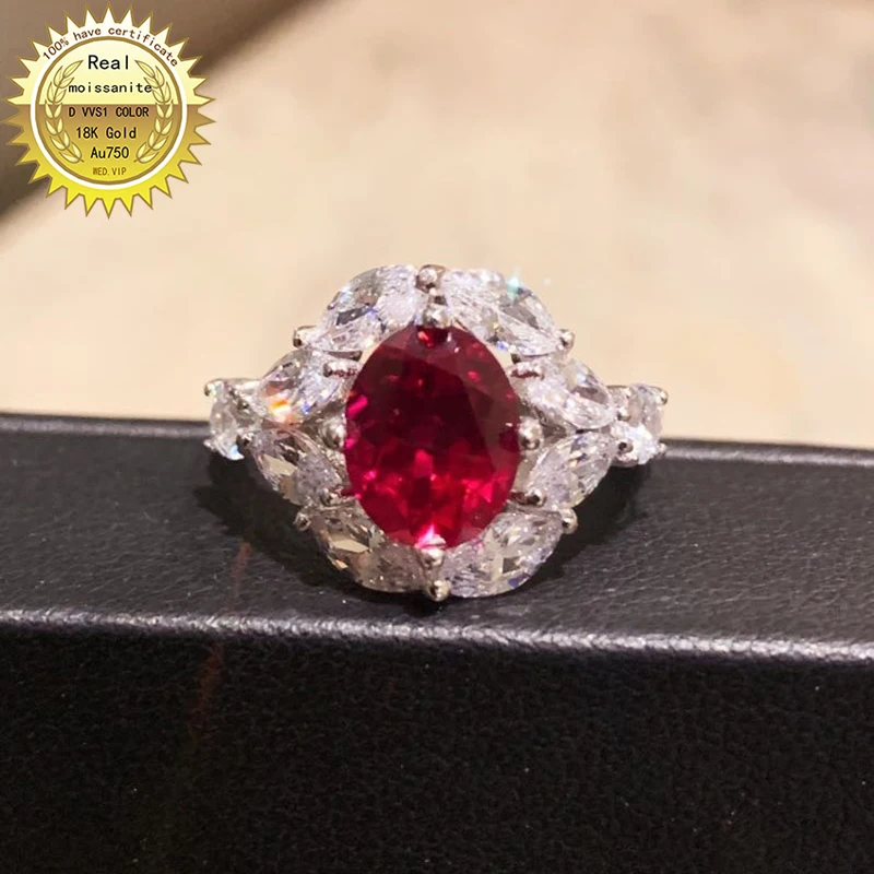 10K Gold ring Lab Created 2ct Ruby and Moissanite Diamond Ring With national certificate Ru-0013