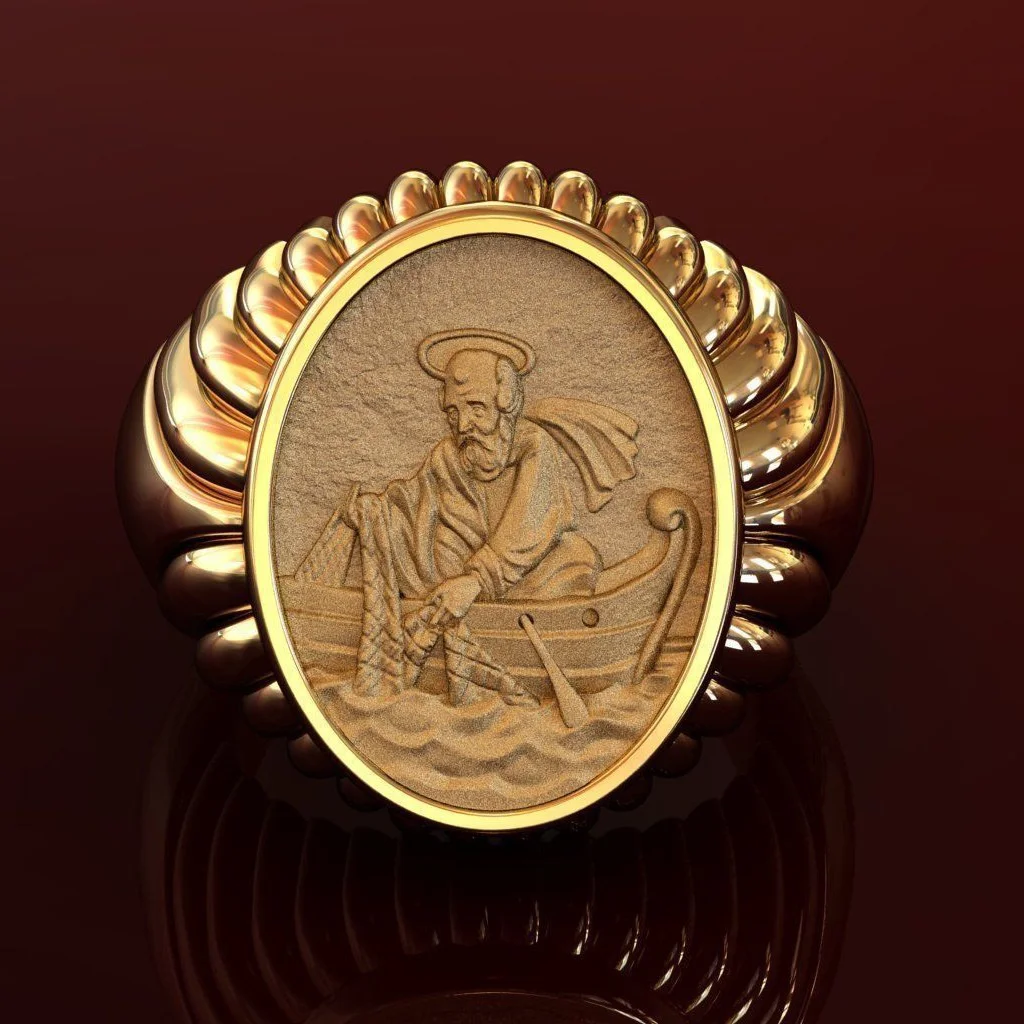 Classic Anniversary Pope Leo XIII Fisherman Rights Ring Statue Male Tail Ring Engagement Wedding Banquet Ring Birthday Gift