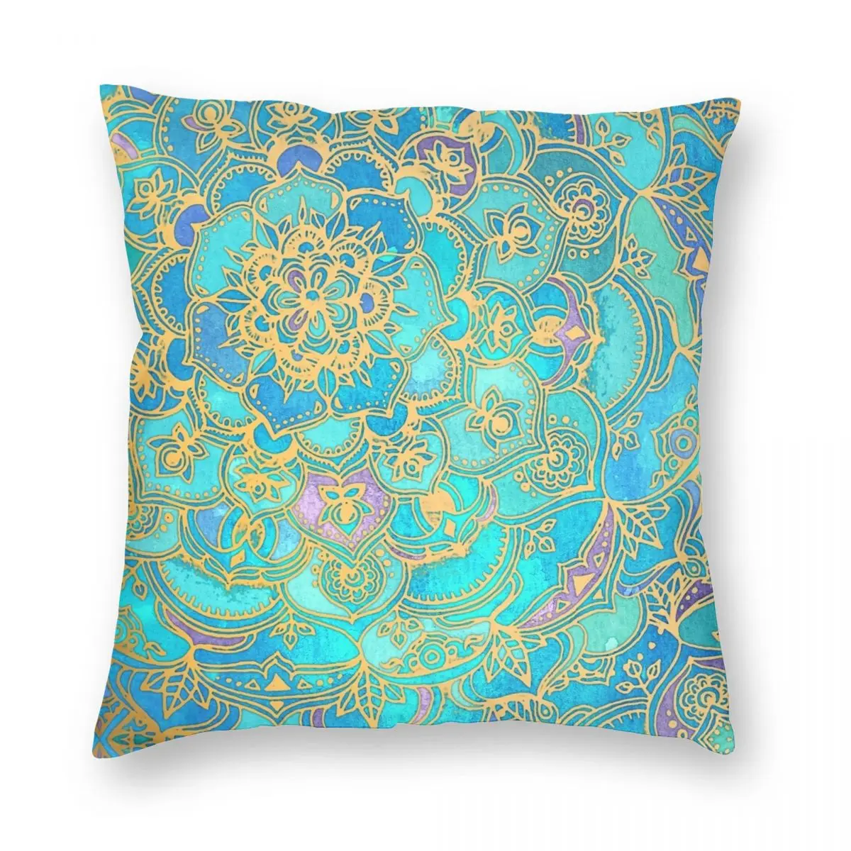 Sapphire Jade Stained Glass Mandalas Square Pillowcase Polyester Linen Velvet Printed Zip Decor Throw Pillow Case Bed Cushion