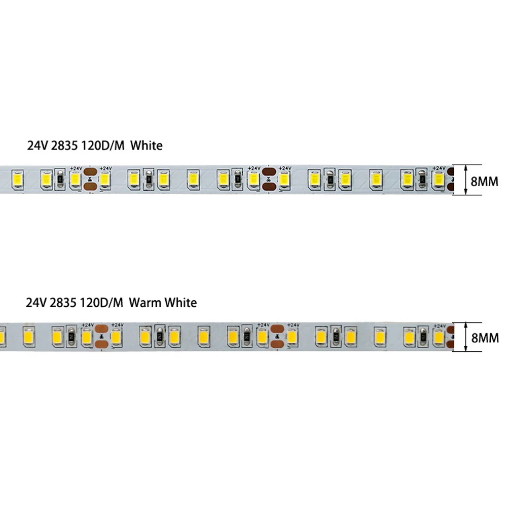 Imagem -04 - Flexível Led Light Strip para Decoração de Interiores Fita Lâmpada Quente Branco Vermelho Azul Verde dc 12v 24v 2835 100m por Lote