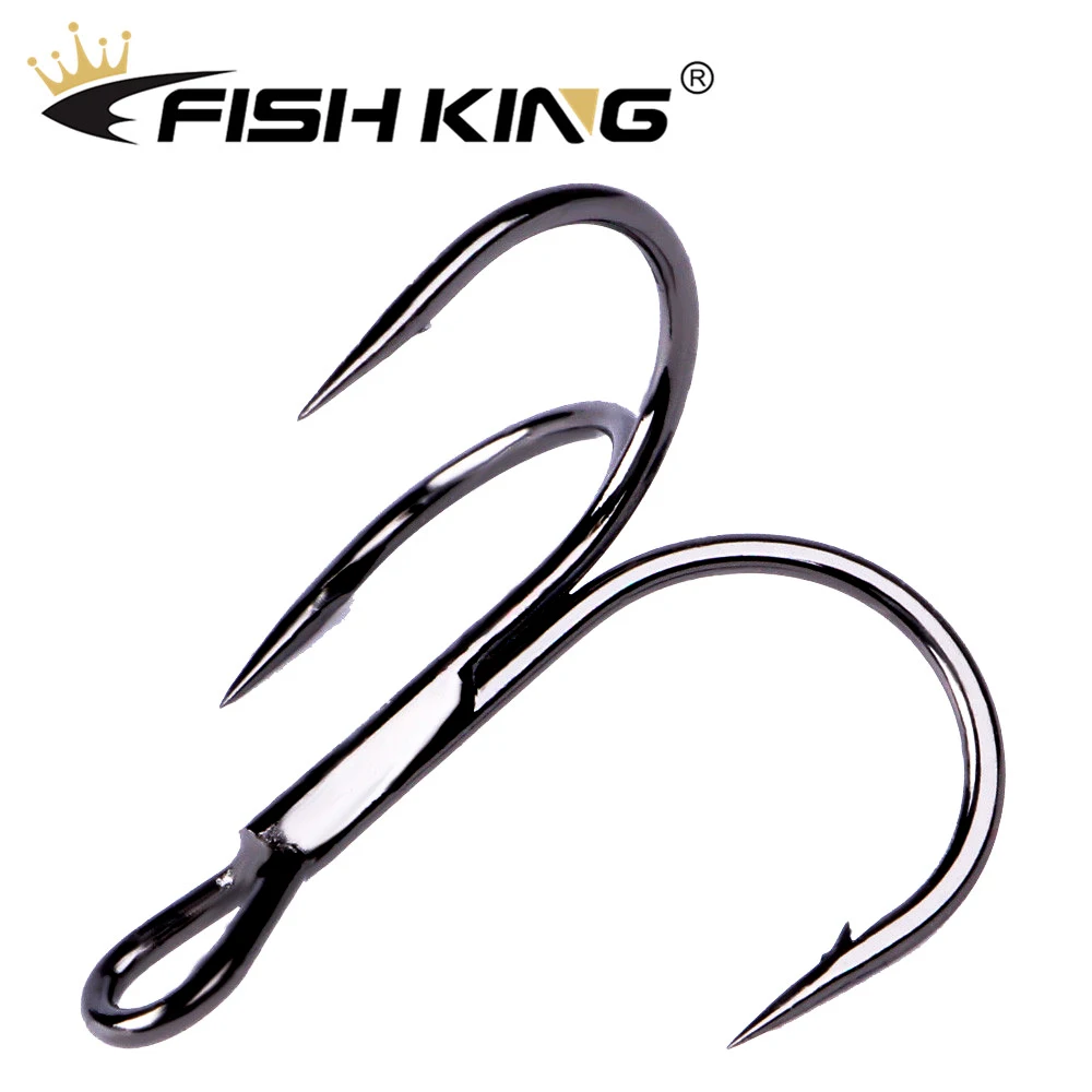 

FISH KING 20pcs/Pack Fishing Hook High Carbon Steel Black Nickel Super Sharp Triple Round Fishhooks For Bass