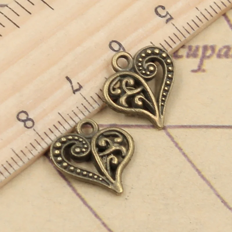 20pcs Charms Hollow Lovely Heart 15x14mm Antique Bronze Silver Color Pendants Making DIY Handmade Jewelry Factory Wholesale