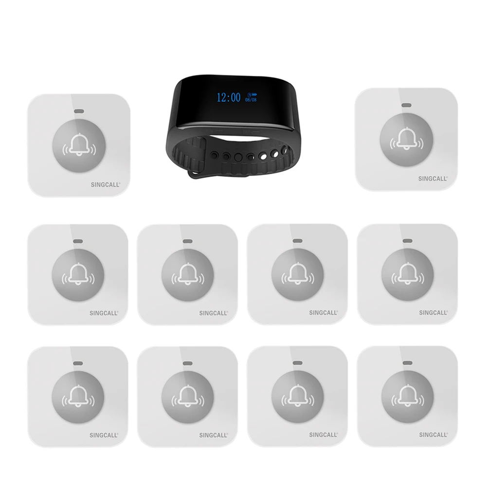 SINGCALL Wireless Calling System Watch Receiver Caller 1 Smart Watch with 10 Smart Touchable Buttons for Restaurant Hotel