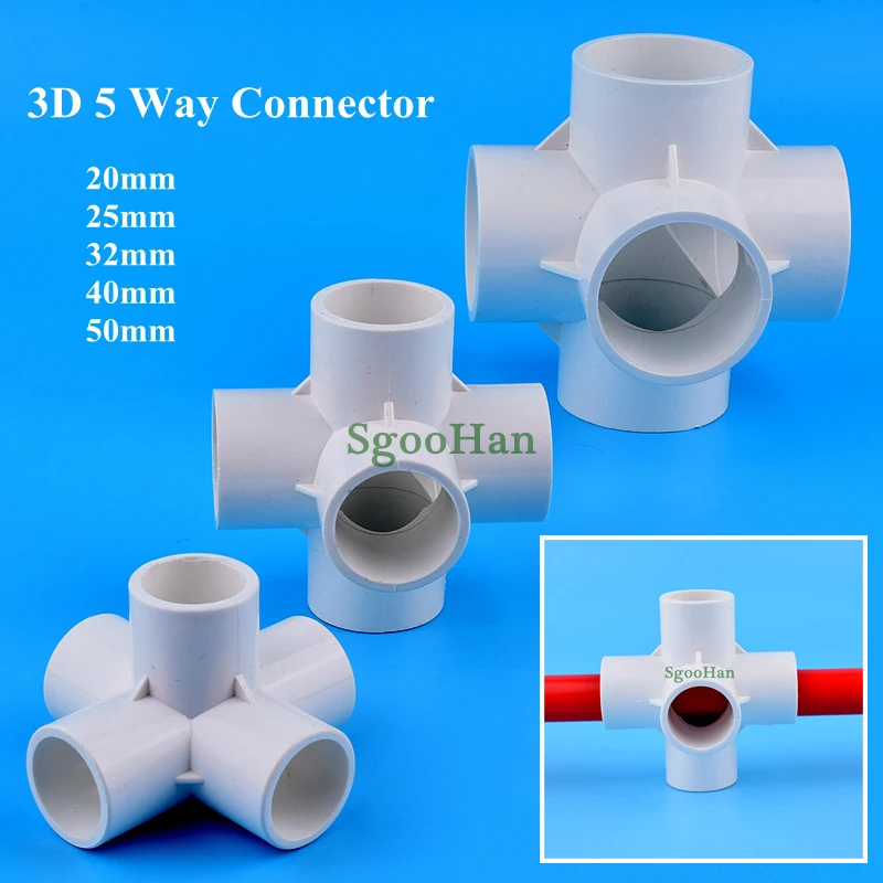 

5~50pcs White ID 20~50mm PVC Pipe 5 Way Hydroponic Planting Frame Connector Garden Aquarium Fish Tank Tube 3D 5 Way Joints