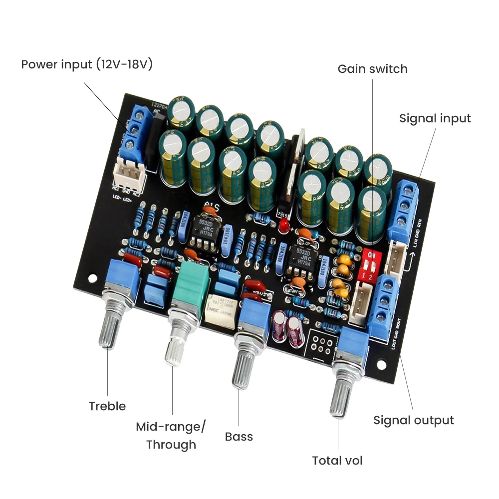 AIYIMA Pre-amplifier Tone Board JRC5532 OP AMP Preamp Volume Tone Control DIY Speaker Amplifiers Sound Audio Amp