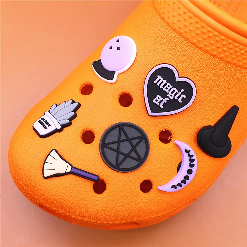 Purple Crystal ball Shoe Charms Magic circle Wizard hat broom moon Shoes Accessories Decoration Fit Buckle Kids Gifts