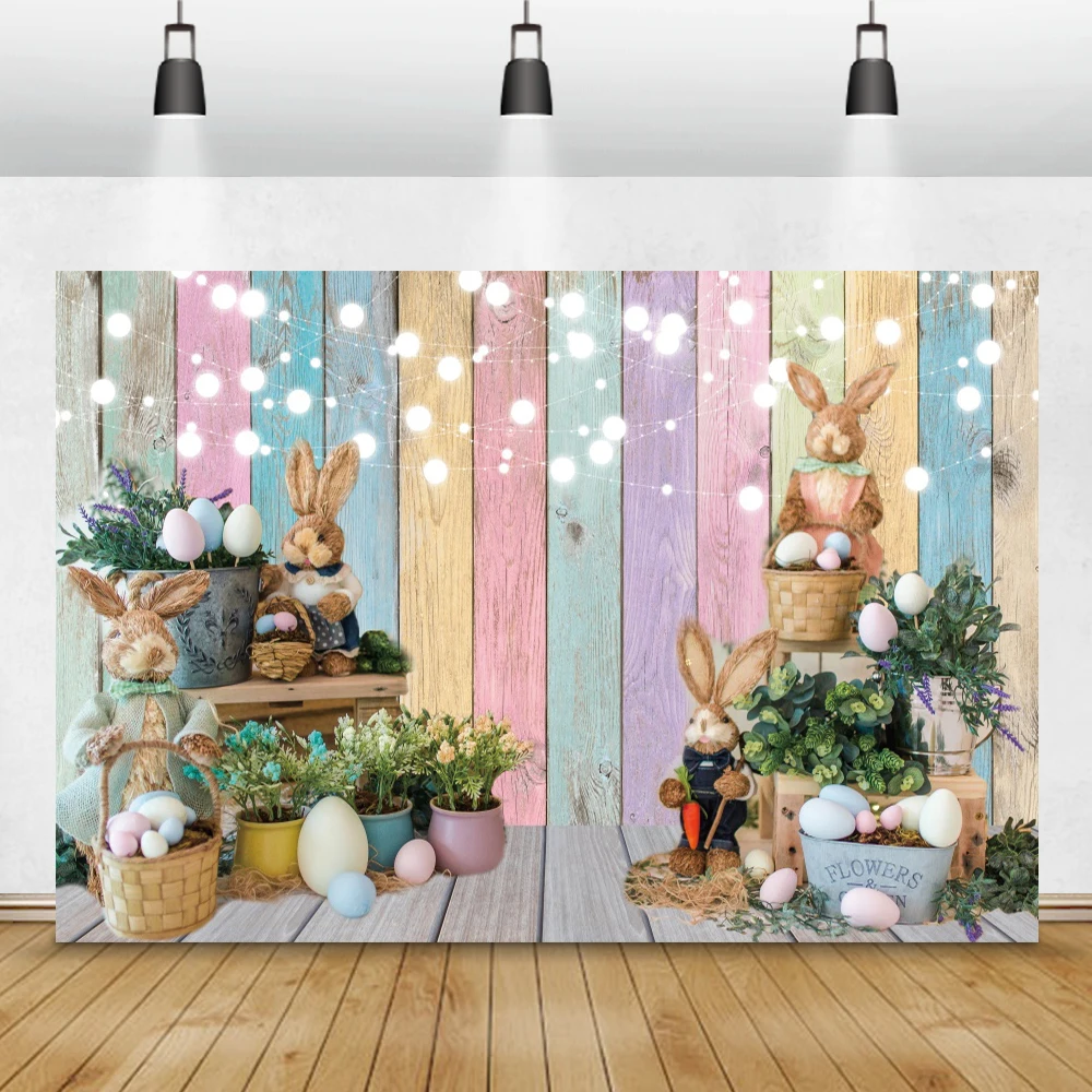 Easter Kitchen Dining Table Gray Wooden Board Background For Photography Children Party Portrait Photocall Scene Family Backdrop