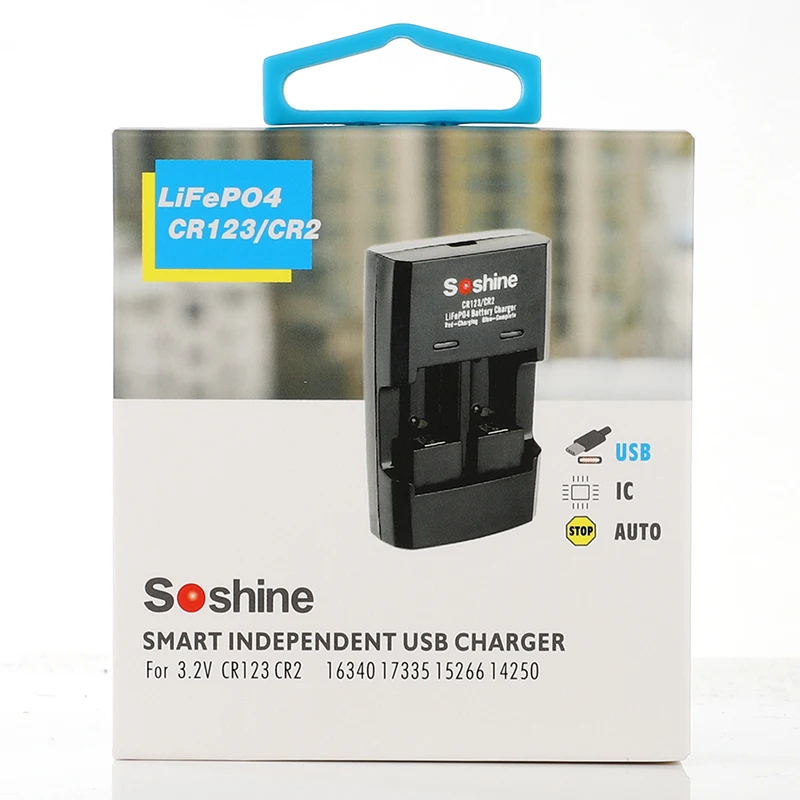 Soshine Intelligent Rapid LiFePO4 Battery Charger for 16340 15266 14250 Battery RCR 123 CR2 CR123 Charger