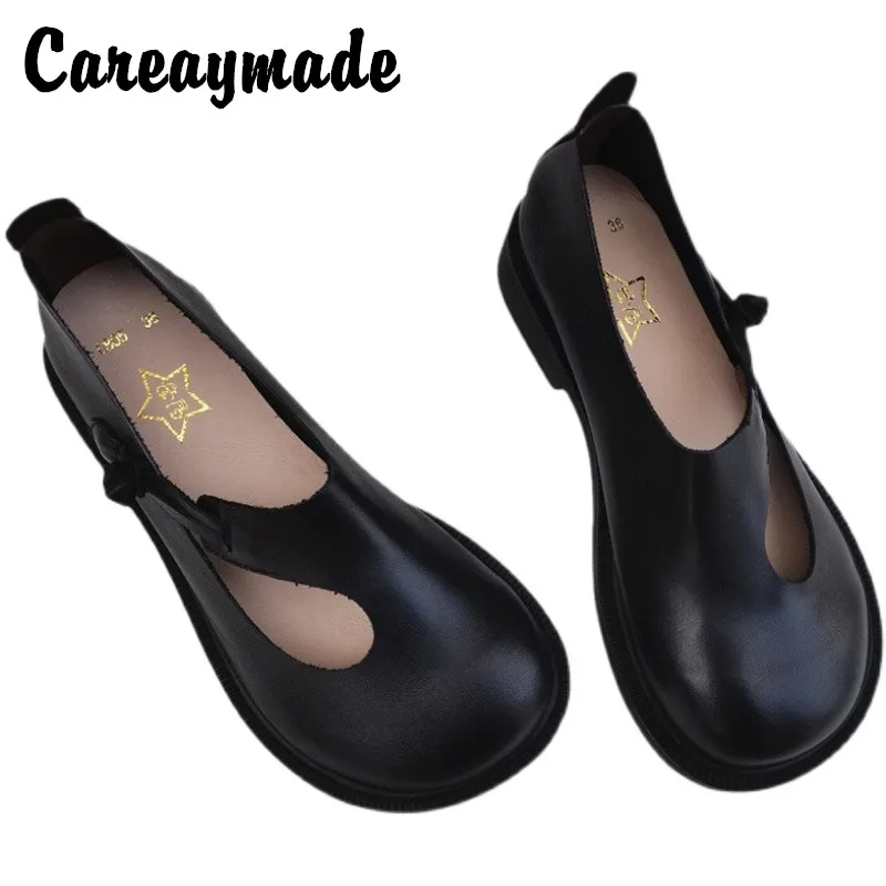 Careaymade-oryginalne skórzane duże buty w stylu retro w stylu ludowym okrągłe główki damskie buty oryginalne skórzane oddychające ręcznie pojedyncze buty