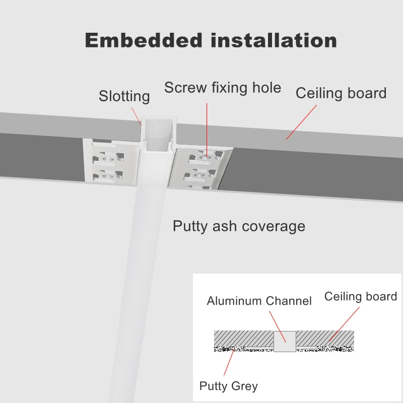 Incorporado Perfis De Alumínio LED, Parede Oculta, Frameless Decoração Linear Strip Light, Gesso Do Teto, Drywall Canal Iluminação, 0.5m, 1m