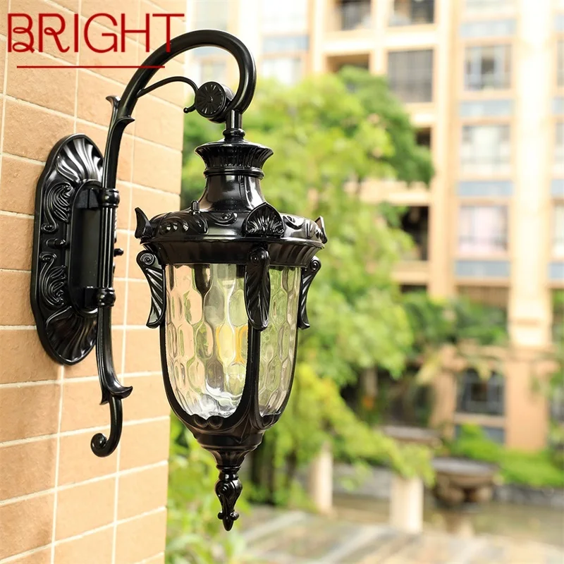 

BRIGHT Outdoor Wall Lamp Classical Retro Black Lighting LED Sconces Waterproof Decorative for Home Aisle