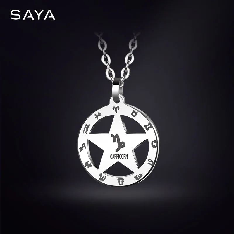 12 Constellation Necklace Pendant for Men Personality Tide Valentine's Day Gift, Hip Hop Pendant, Engraving