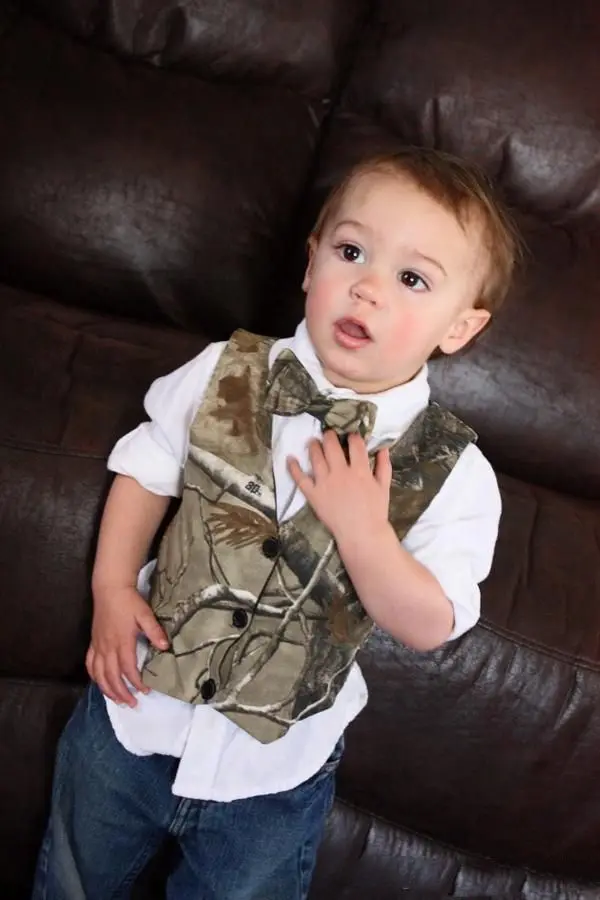 2023 Leuke Camouflage Jongen Formele Wear Little Boy Hunter Slim Fit Mannen Pak Vest (Vest + Bow) land Bruiloft Vest Custom