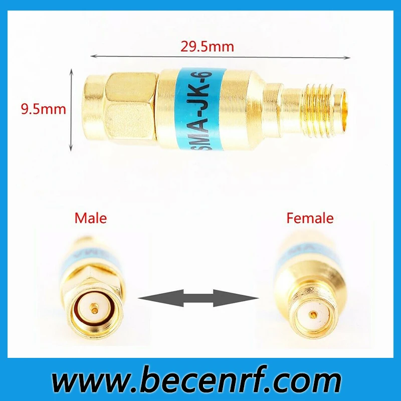 Golden Plated 2W SMA Fixed Attenuator 50ohm 6GHz 1-30db Plug male to Jack female RF Coaxial Connector