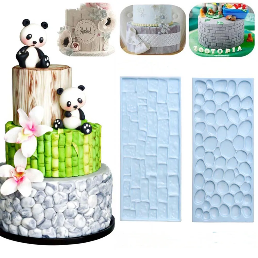 3D Silicone Cake Mold Popular Rectangle Rock Tree Bark Sugarcraft Fondant Chocolate Candy Pastry Baking Mould Kitchen Gadgets