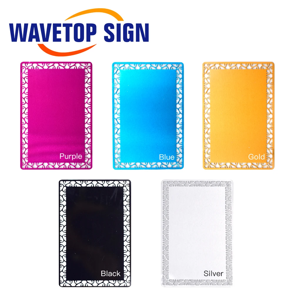 Wavtopsign-Tarjetas de nombre de negocios, Material de prueba de hoja de Metal de aleación de aluminio Multicolor para máquina de marcado láser, 100 piezas, 0,2mm