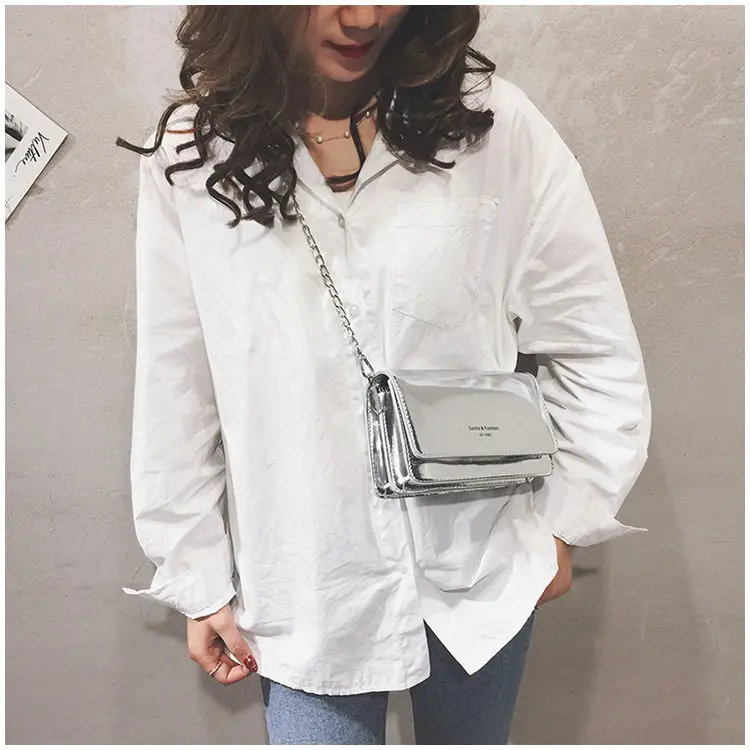 Women Laser Flap Bags Mirror Chain Shoulder Bag Summer Small Handbag Ladies Crossbody Bags Clutch Purse Handbag