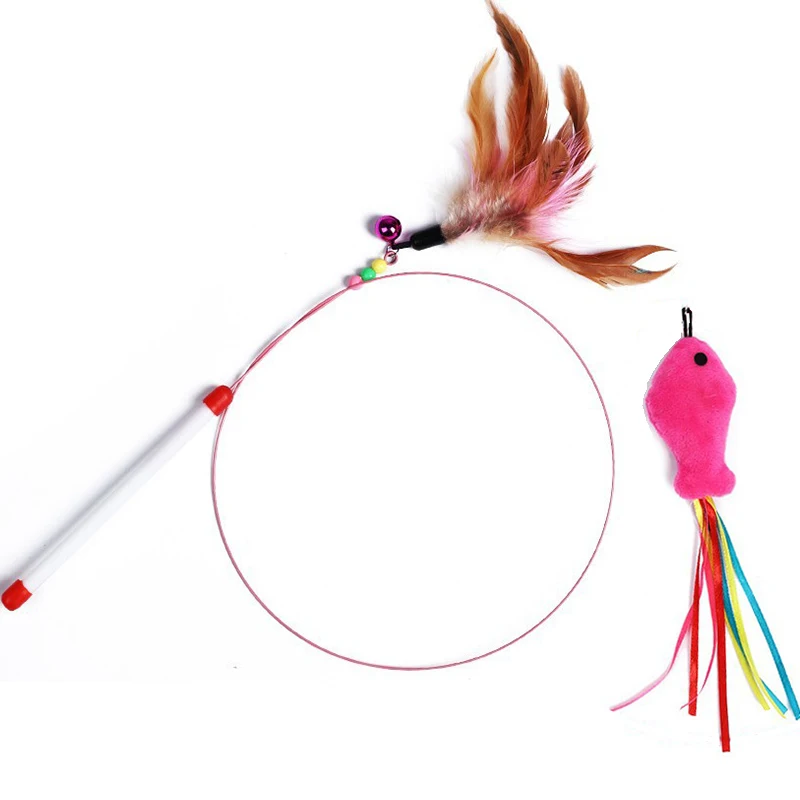 

90cm Cat Toys Cat Teaser Wire Fish Funny Cat Rod Fishing Cat Rod Feather Bell Funny Cat Stick Pet Interactive Replaceable head