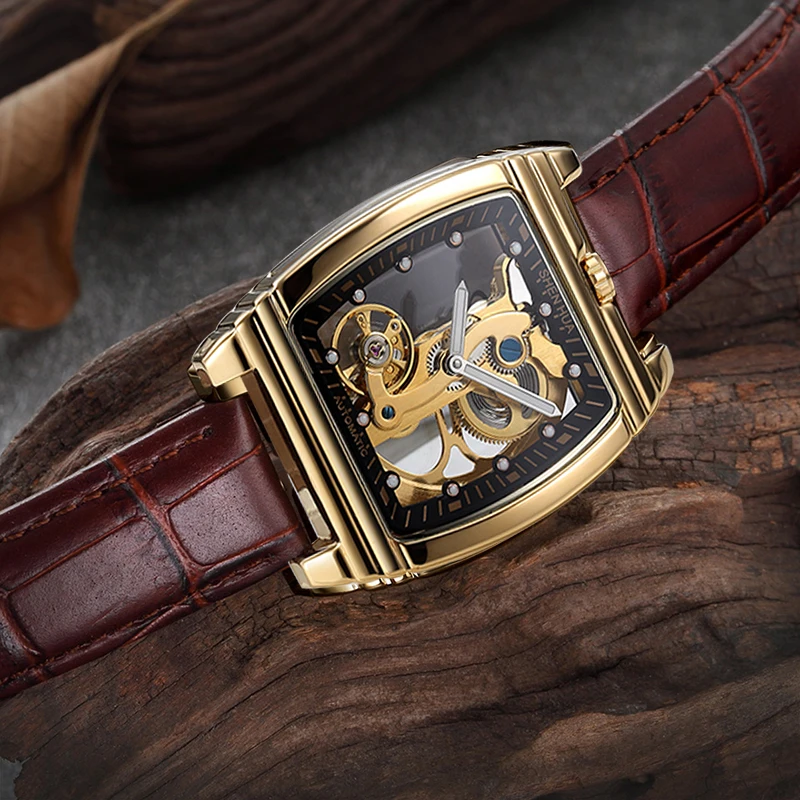 SHENHUA  Transparent Automatic Mechanical Watches Fashion Male Steampunk Skeleton Luxury Dial Turbillon Self-Wind Mens Watches