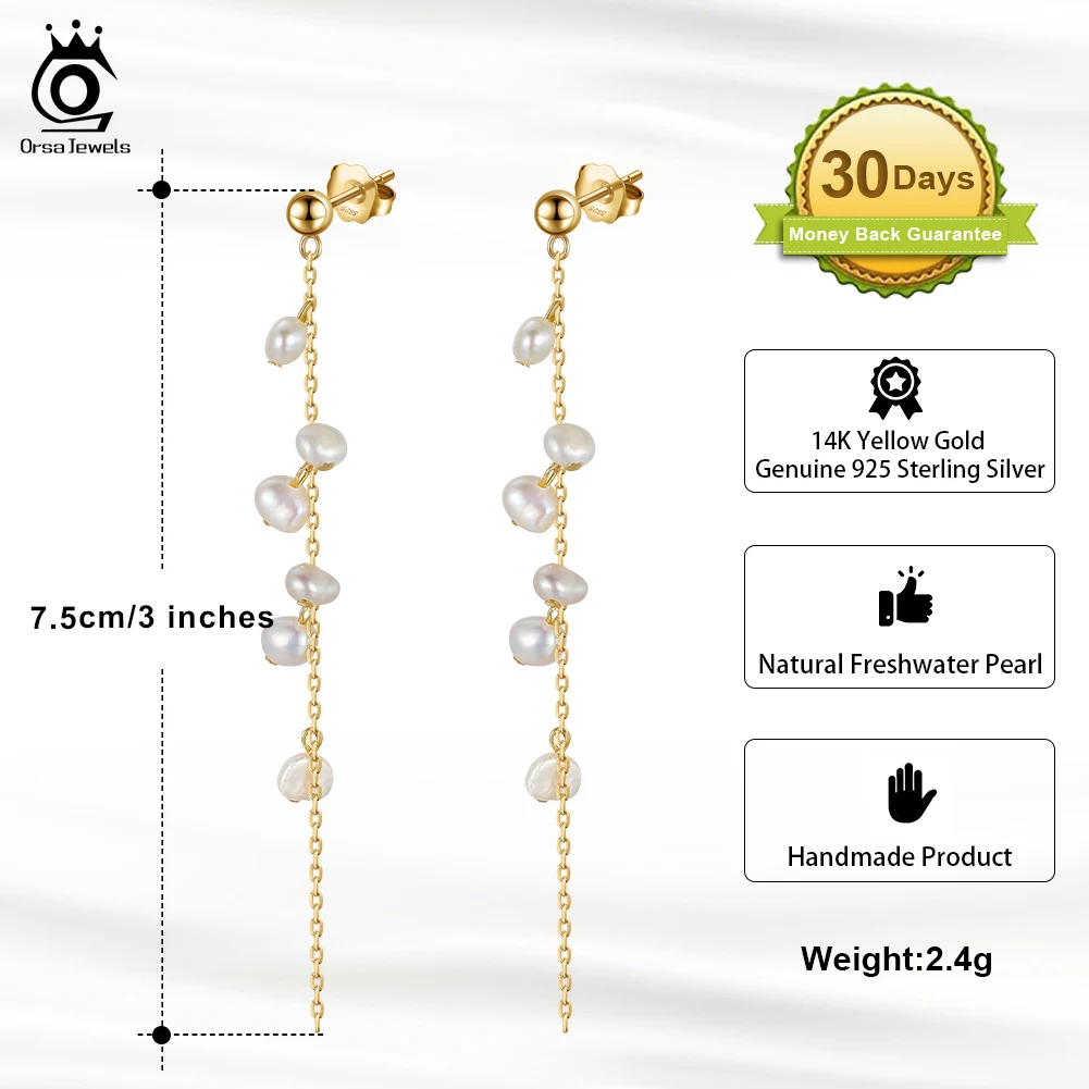 ORSA JEWELS New Trend Freshwater Pearl Women Long Earring White Round Pearl Wedding Pendant Earrings Fashion Jewelry Gift GPE08