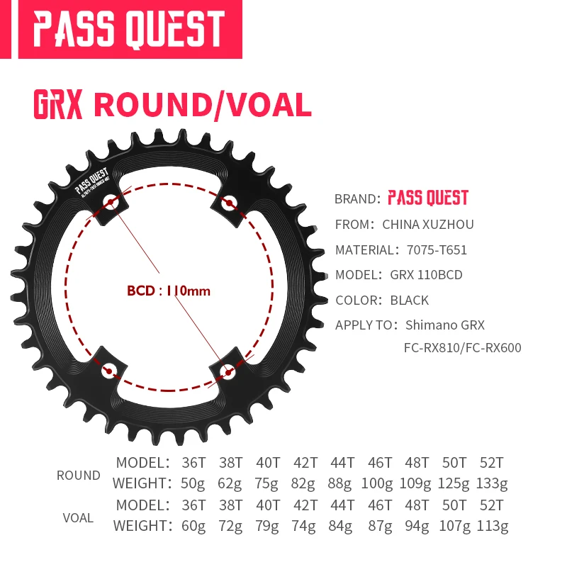 GRX Round Oval 110mm BCD Chainring For GRX FC-RX810 FC-RX600 CRANK  36T 38T 40T 42T 44T 46T 48T 50T 52T Bike Chainrings