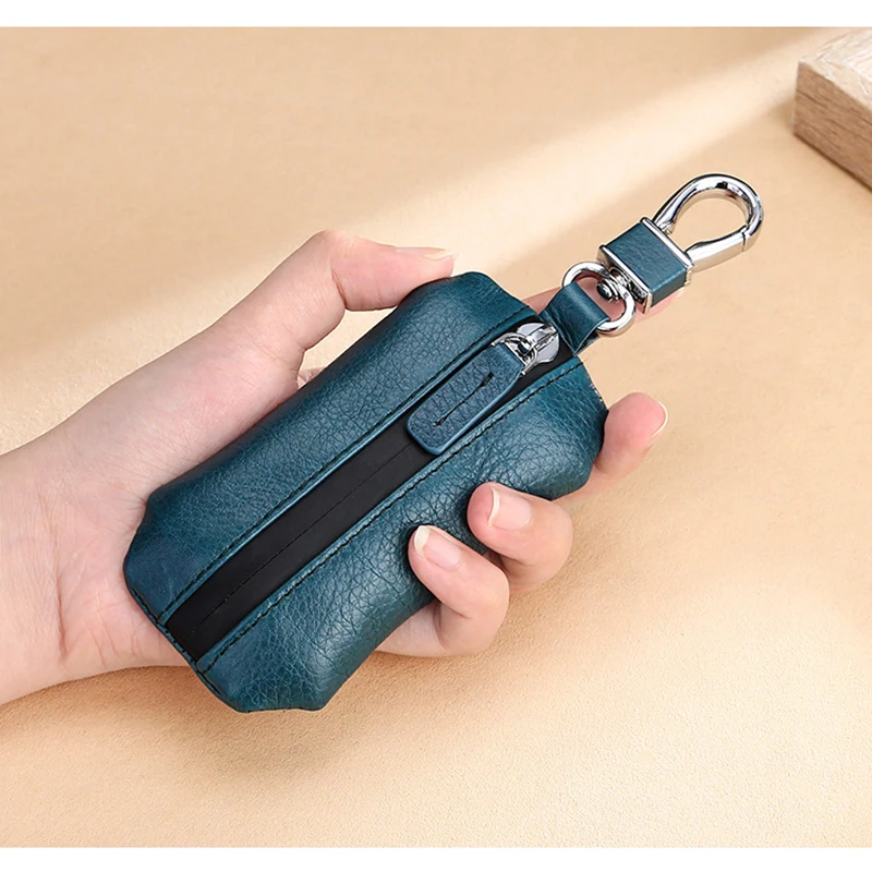 New Men Women Car Keychain Genuine Leather Wallets Coin Purse Zipper Bag Kay Case Housekeepers Purse Keychain Key Pouch