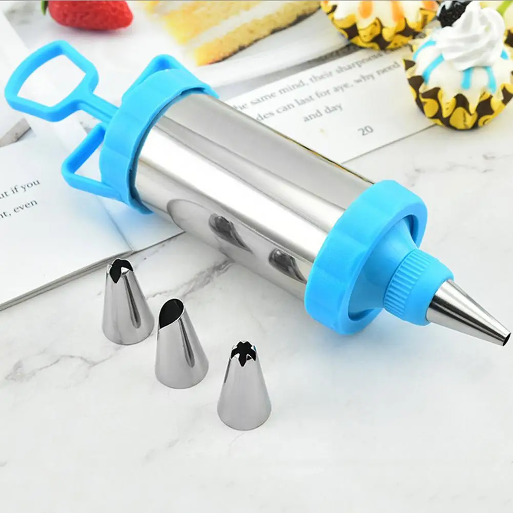 Baking Cake Decorating Tool Stainless Steel Pastry Filling Injector Syringe Decorating Kit Dessert Decorator With 3 Tips 1 Spa