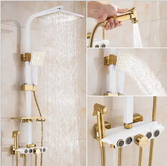 

Vidric Europe style Bath & Shower Faucet high quality brass Black and Gold wall mounted shower faucet set with rainfall shower h