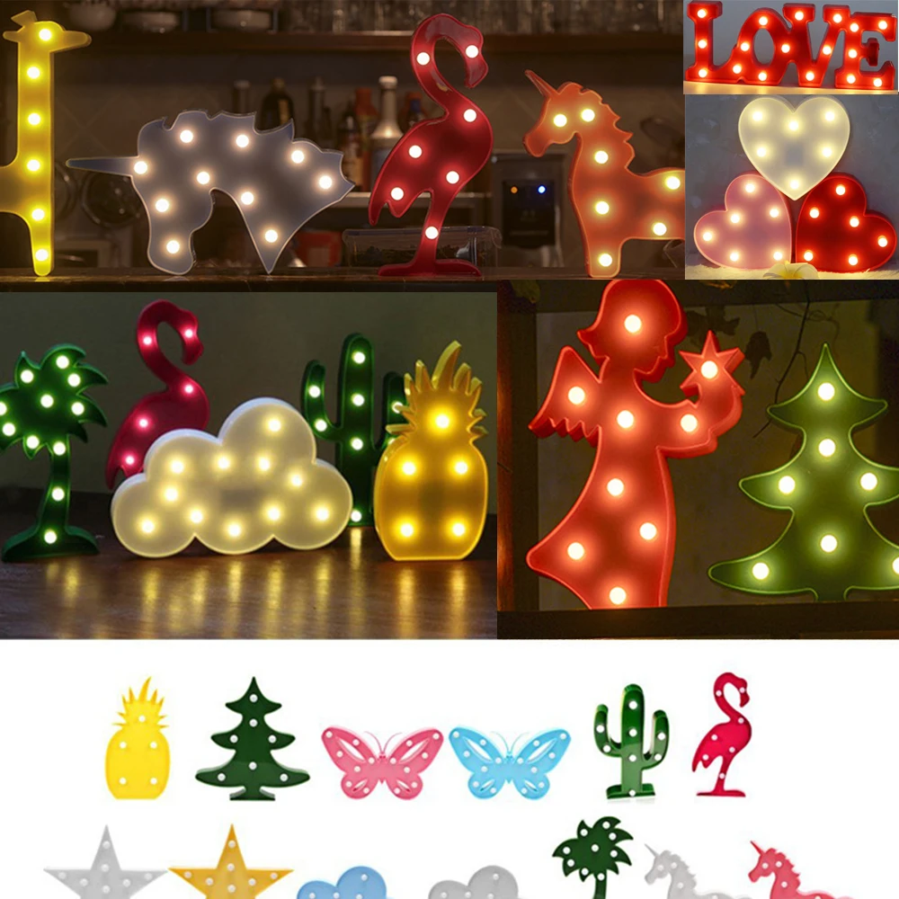 LED Holiday Light Xmas Party Romantic Wedding Decoration Kids Room Home Decor Lamp Flamingo Rainbow Moon Unicorn Heart Kids Gift