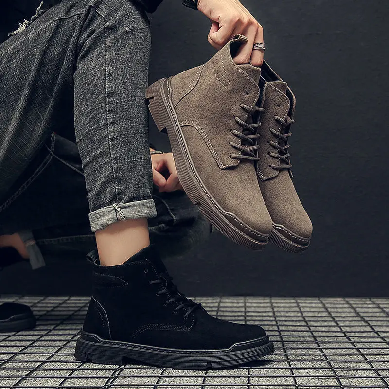 2020 Winter New Fashion Boots Male British Mid-Top Worker Boots Hight-Top Vintage Trendy Casual Wild Trendy Shoes