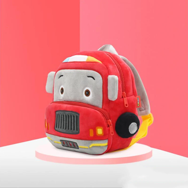 Hot 3D Cartoon Fire Truck Plush Children Backpacks Kindergarten Schoolbag Kids Childrens\' Car School Bags Girls Boys Backpacks