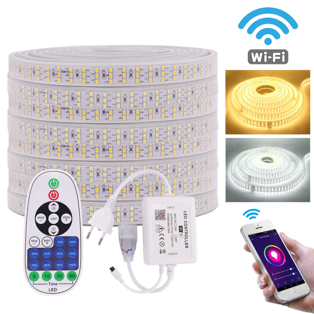 

AC220V Tuya WiFi Smart LED Strip Light High Brightness 276LEDs/m SMD 2835 Three Row Flexible LED Tape Rope Waterproof LED Ribbon