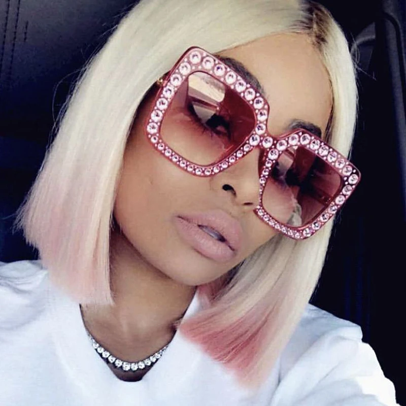 2020 Vintage Oversized Square Colorful Diamond Sunglasses Women Big Frame Luxury Brand Crystal Sun Glasses Rhinestone Eyewear