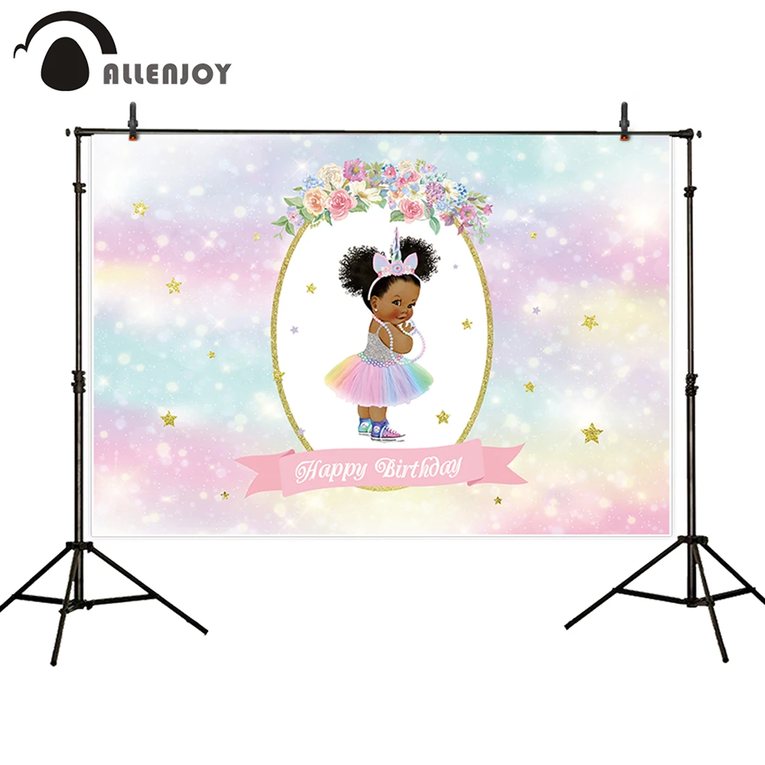 Allenjoy princess event party banner flowers unicorn girl glitter twinkle sequin backdrops kid happy birthday photo backgrounds