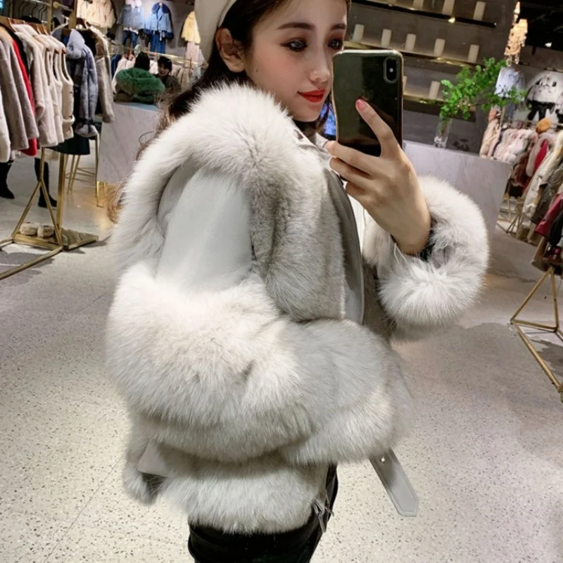 Real Luxury Fox Fur Jacket Women Winter Warm Coat New High Quality Ladies Short Party Natural Fur Jacket Biker Outwear Overcoat