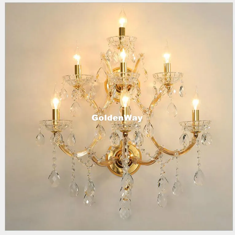 Modern Maria Theresa Crystal Wall Light Lighting Modern Wall Lamp Golden Sconce Lighting 7 Heads  D60cm H75cm AC Home Decoration