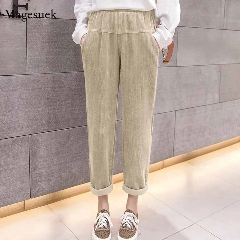 

Autumn Winter Loose Elastic Waist Corduroy Ladies Trousers Casual Streetwear Harem Pants Harajuku Velvet Warm Woman Pants 11610