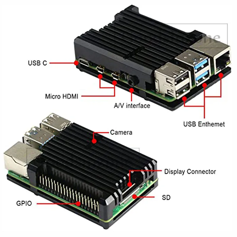 Caixa de alumínio armadura para raspberry pi 4 modelo b, caixa de metal de resfriamento automático com adesivo térmico do dissipador de calor para pi4 4b