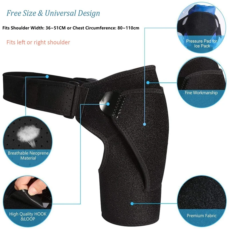 Right/Left Shoulder Support Brace with Pressure Pad Adjustable Shoulder Strap Protector Wrap for Tendonitis Dislocation AC Joint