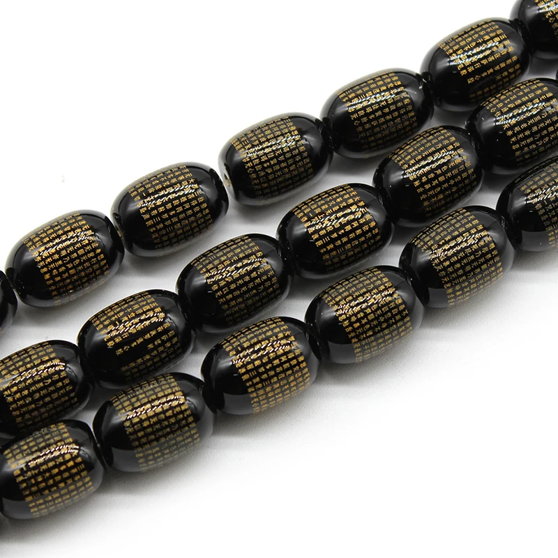 Natural Black Buddha Chinese Characters Agat Stone Loose Beads For Jewelry Making Men Women Good Luck  Tibeten Black Agates Bead