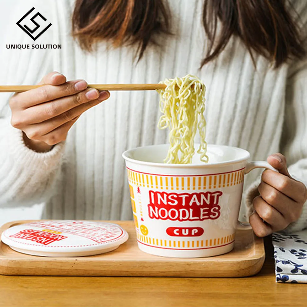 Ceramic Cup Instant Noodles Bowl Household Beef Ramen Bowl With Lid Soup Bowl Cereal Breakfast Coffee Milk Mug