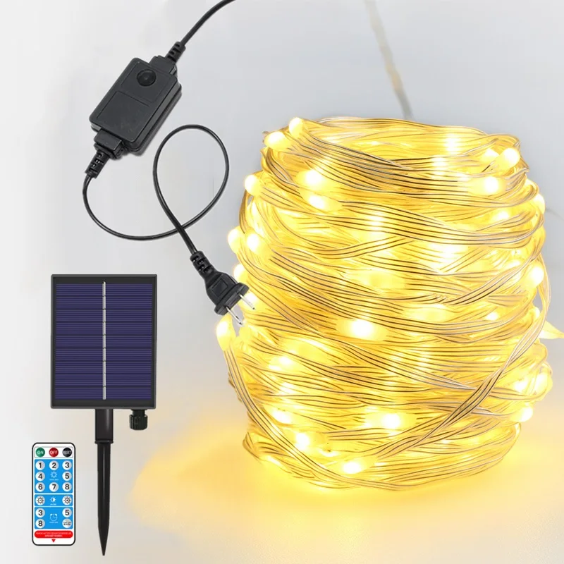 New Year Decoration Solar and Plug Power LED Strip Light 20M 50M 100M Garden Illuminated 8 Modes Remote Street Garland