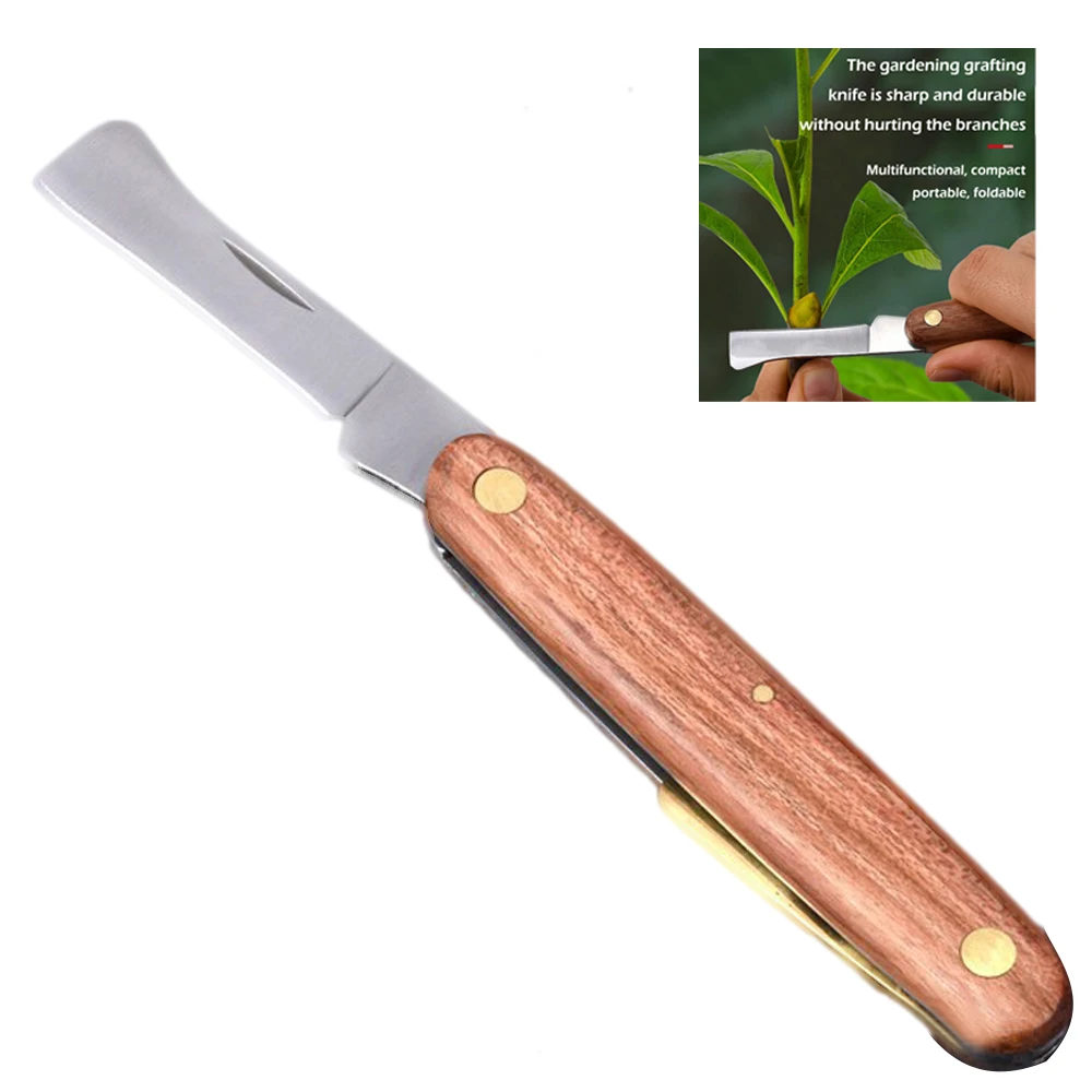 Stainless Steel Pruning Grafting Knife with Wooden Handle Garden Grafting Clipper Tool Folding Plant Pruning Shear Seedling Tool