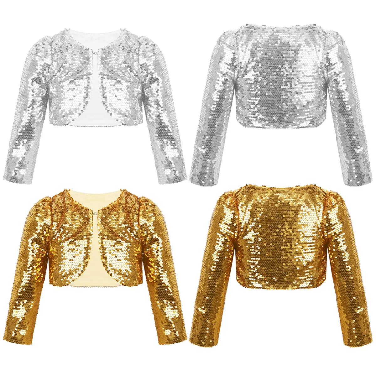 FEESHOW Kids Girls Baby Jacket Coat Sparkly Sequins Cropped Blazer Bolero Shrug Cardigan Top Clothes Stage Performance Costumes