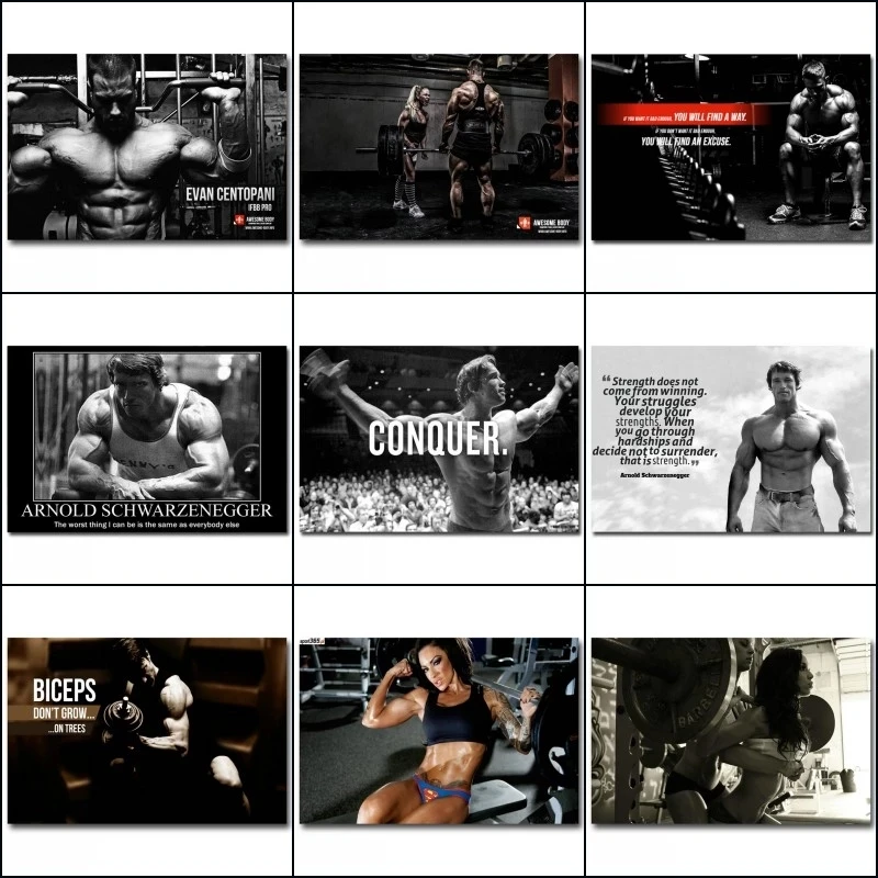 Arnold Schwarzenegger Bodybuilding Motivational Quote Canvas Painting Poster Print Sexy Fitness Wall Art Picture Home Decor