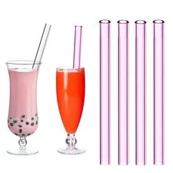 4Pcs Colorful Wide Glass Straws Eco-friendly Reusable Glass Drinking Straws Angled Tips Bubble Tea Straws for Boba Milkshakes