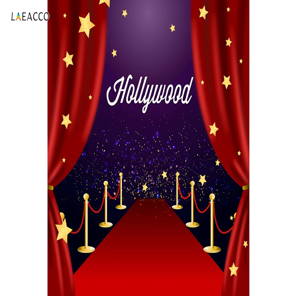 Laeacco фон для фотосъемки с изображением красной ковровой дорожки в голливудский горошек со звездами и блестками для детского дня рождения