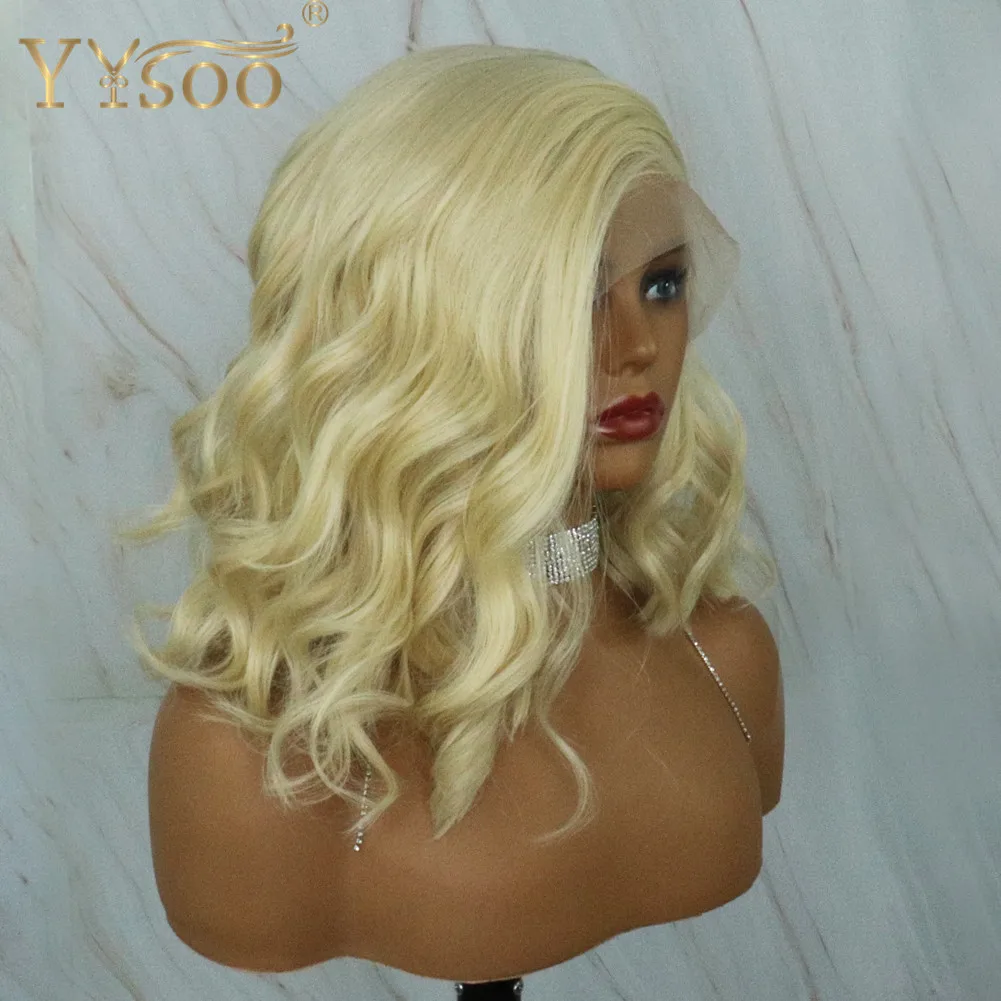 YYsoo13x4 krótki 613 blond kolor syntetyczna koronka przodu peruki Futura odporne na wysoką temperaturę Glueless w celu uzyskania peruka Body Wave