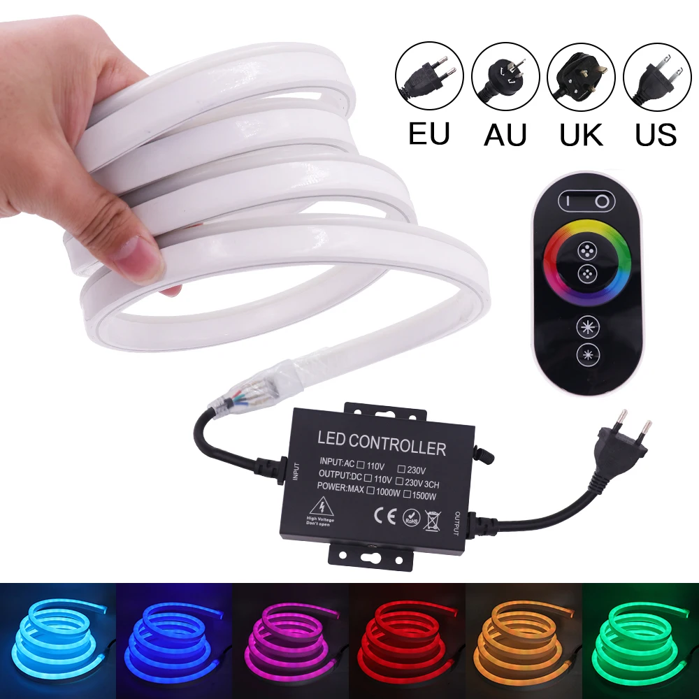 

Neon Strip AC 220V 110V RGB LED Strip Light SMD5050 2835 Flexible Rope Tube Waterproof Neon Tape with Remote Control Decor Light