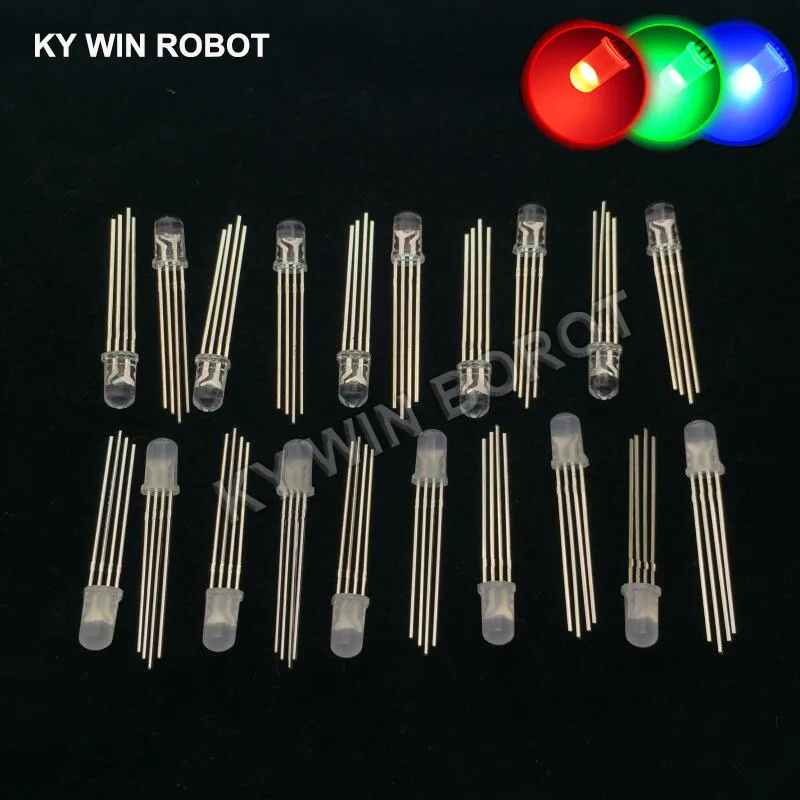 10 Stück 5 mm RGB-LED-Diode, 4 Pins, gemeinsame Anode/Kathode, dreifarbige Leuchtdioden, diffuses Rot, Grün, Blau, DIY-Kit